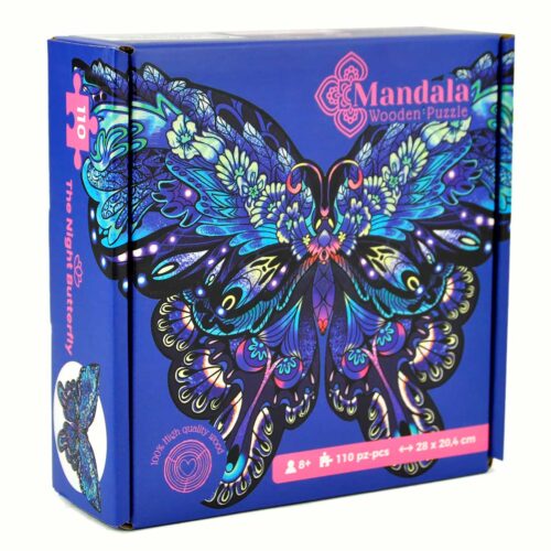 Night Butterfly Mandala Wooden Jigsaw Puzzle – 110 Pieces
