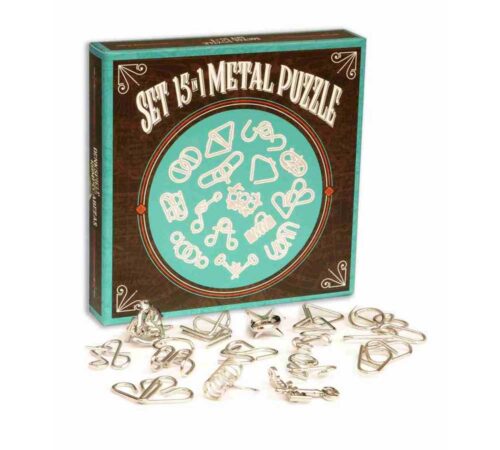 Set 15 in 1 blue metal puzzle
